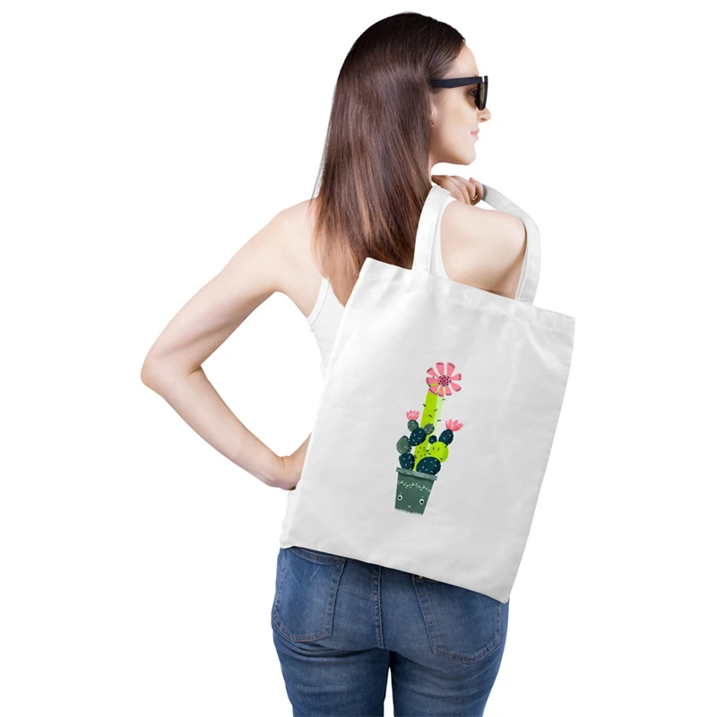

Tote Eco Women Shopping Bag Canvas Cotton Reusable Grocery Bags Ladies Large Capacity Tote Handbag Cactus Printing