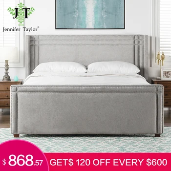 

Jennifer Taylor Home Elle Wingback Upholstered King Bed Silver Grey Exceptional Support And Stability