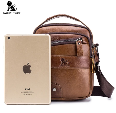 LAOSHIZI men's Genuine Leather Shoulder Bag Men Messenger Bags Small Casual Flap Zipper Design handbags Male CrossBody Bag