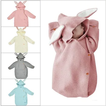 

Baby Sleeping Bags Stroller Winter Warm Toddler Infantil Swaddle Wrap Autumn Rabbit Knitted Envelopes For Discharge Newborn 0-6M