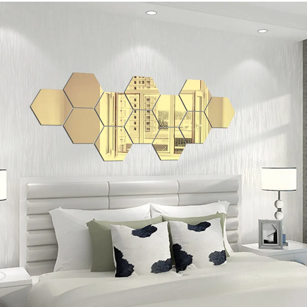 

36Pcs/Set Hexagonal 3D Mirror Wall Stickers Restaurant Aisle Floor Personality Decorative Mirror Paste Living Room Home Sticker