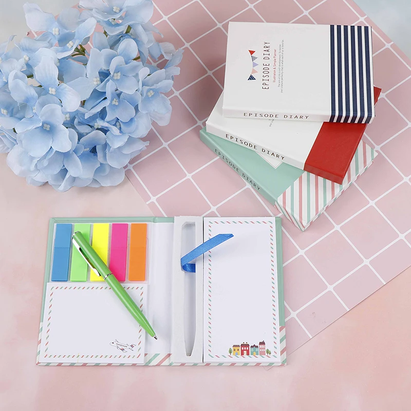 

Cute Colorful Notebook With Pen Memo Pad Bookmark Paper Sticker Notepad