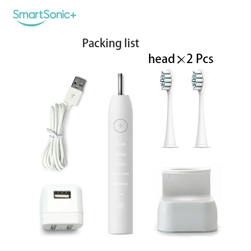 Зубная щетка SmartSonic + Электрическая аккумуляторная с 2 сменными насадками|sonic electric