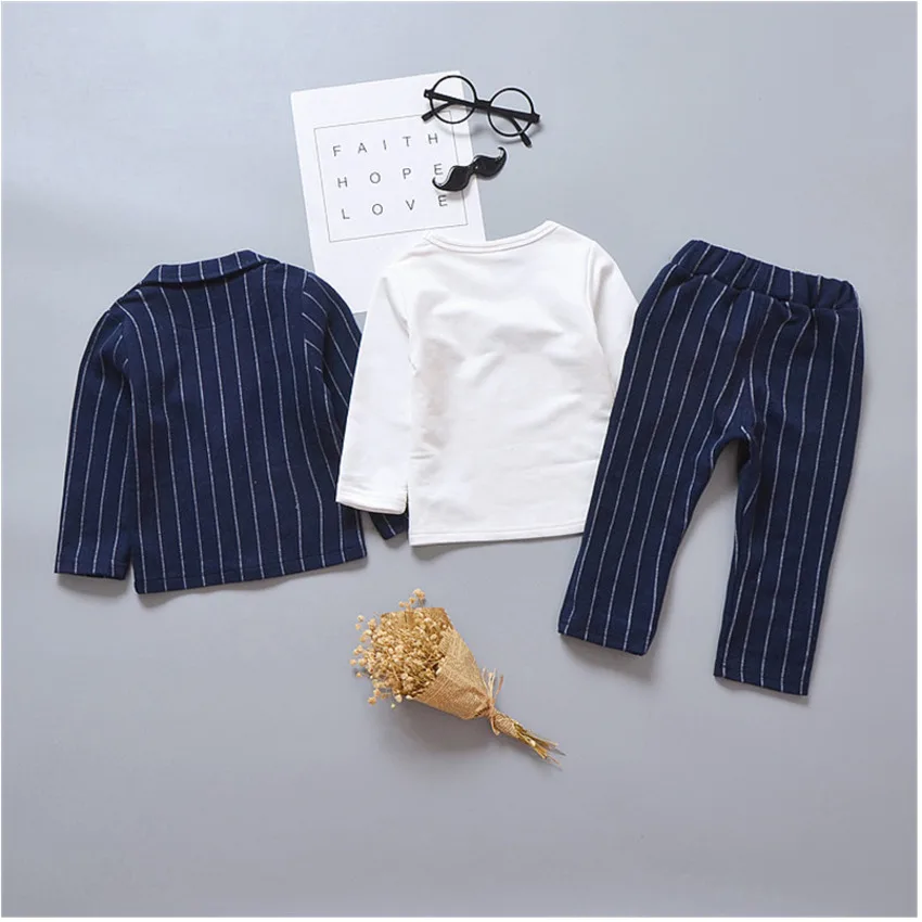 New Fashion Stripe Kid Children Suit Baby Boy Clothes Boys Clothing Coat+pant+T-shirt 3pcs Clothing Sets Baby Boy Clothing