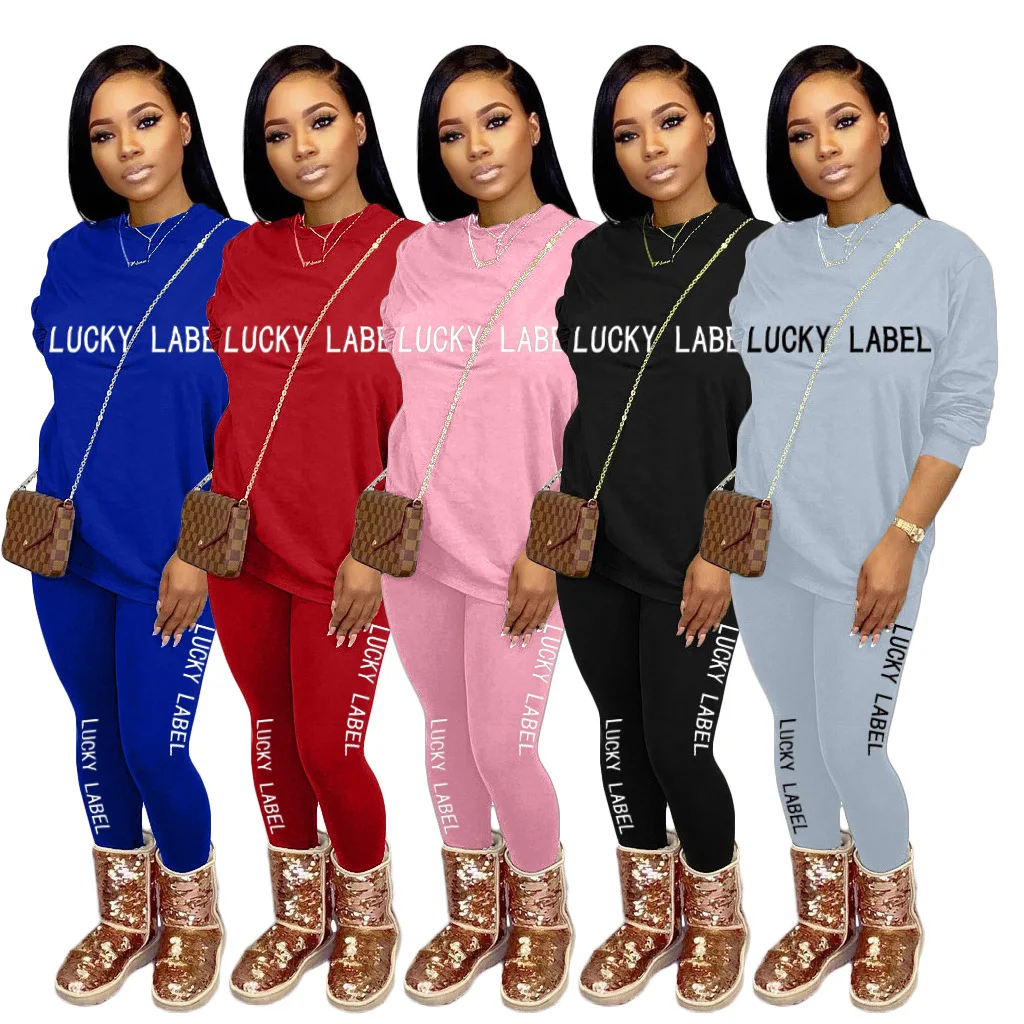 

Fashion Casual Sports Women Embroidered Letter Lucky Label Two Piece Set Jogging Femme Tracksuit Matching Sets