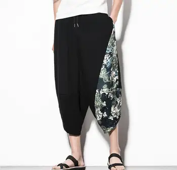 

Sinicism New Beach Pants Male Summer Casual Calf-Length Pants Man Ethnic Style Print Patchwork Loose Trousers