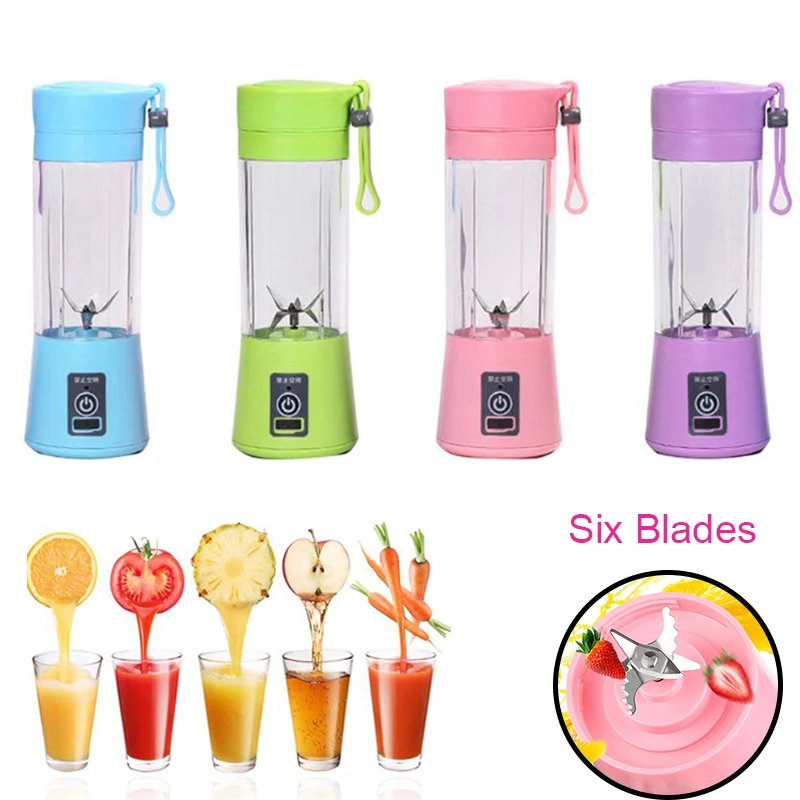 

6 Blades Portable Blender Bottle Travel USB Electric Juicer Cup Machine Electric Kitchen Food Fruit Vegetable Smoothie Mixer