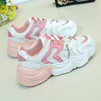 

Brand Fashion Sneakers Woman Chunky Casual Shoes Platform Designers Female Mesh Lace Up Women Vulcanized Shoes Trainers 2020