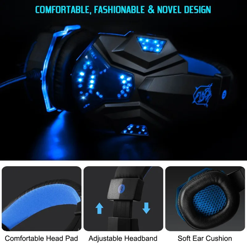 FOOVDO Gaming Headset Weave Cable Earphone Wired Gamer Headphone Stereo Sound Headsets with Mic LED Light for Computer PC Gamer