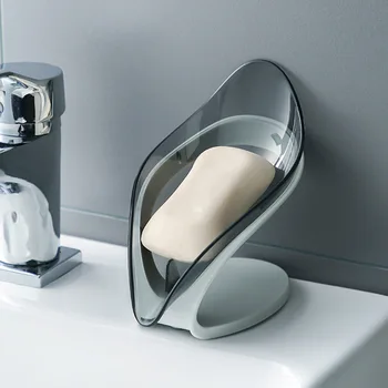 

Toilet Countertop Kitchen Draining Tray Stand Home Hotel Leaf Shape Soap Dish Transparent Bathroom Storage Removable Non Slip