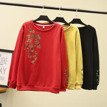 

Women Long Sleeve Sweatshirt 2020 Spring Pullover Large Size Embroidery Hoody For Female Loose Tops S79-8065