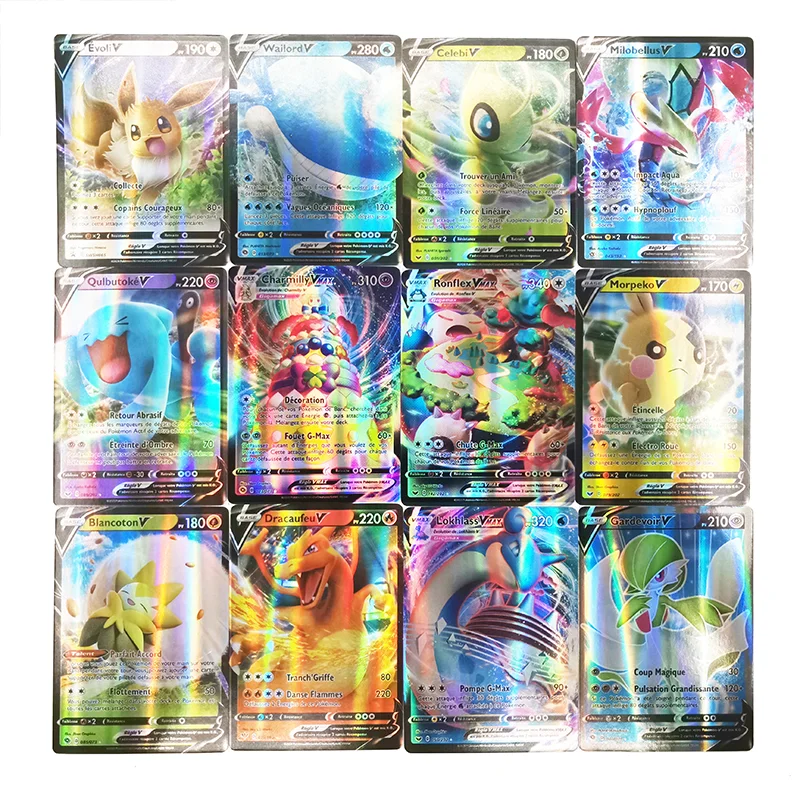 TAKARA TOMY-cartas GX francesas brillantes para niños, 300 Uds., sin repetición, juego de cartas VMAX 200V MAX Battle