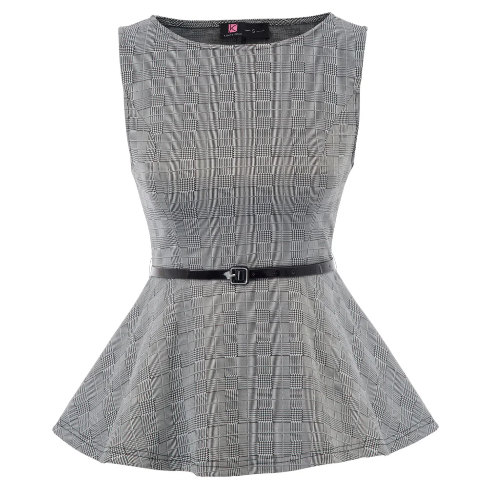 

Casual Tops Summer Shirt Formal Party Office Business Autumn With belt Sleeveless Scoop neck Peplum hem