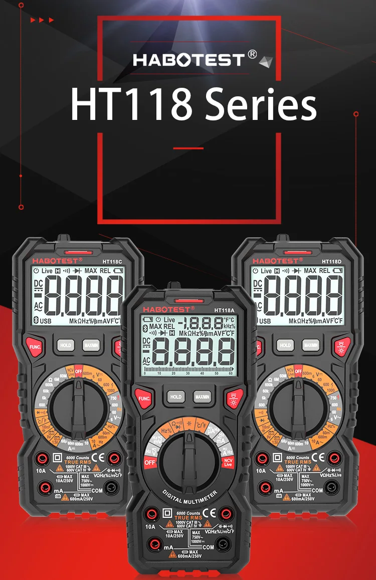 HT118C 6000 отсчетов Цифровой мультиметр мультитестер тестер мультитестер профессиональный