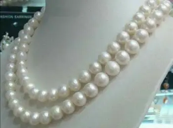 

9-10mm Genuine Natural White Cultured Pearl Hand Knotted Necklace 36" 50"