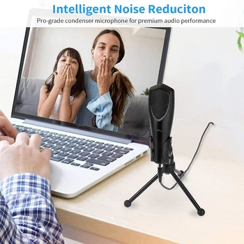 

USB Gaming Microphone, Professional Computer Condenser PC Mic with Tripod Stand for Gaming PC Laptop Desktop