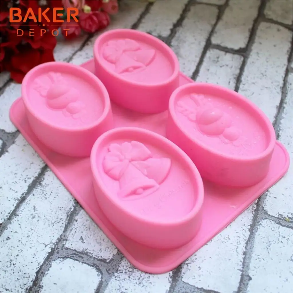 BAKER DEPOT силиконовая форма для мыла в форме колокольчика ручной работы Смола гипсовая свеча инструмент Рождественский лось форма для выпечки торта 4 полости