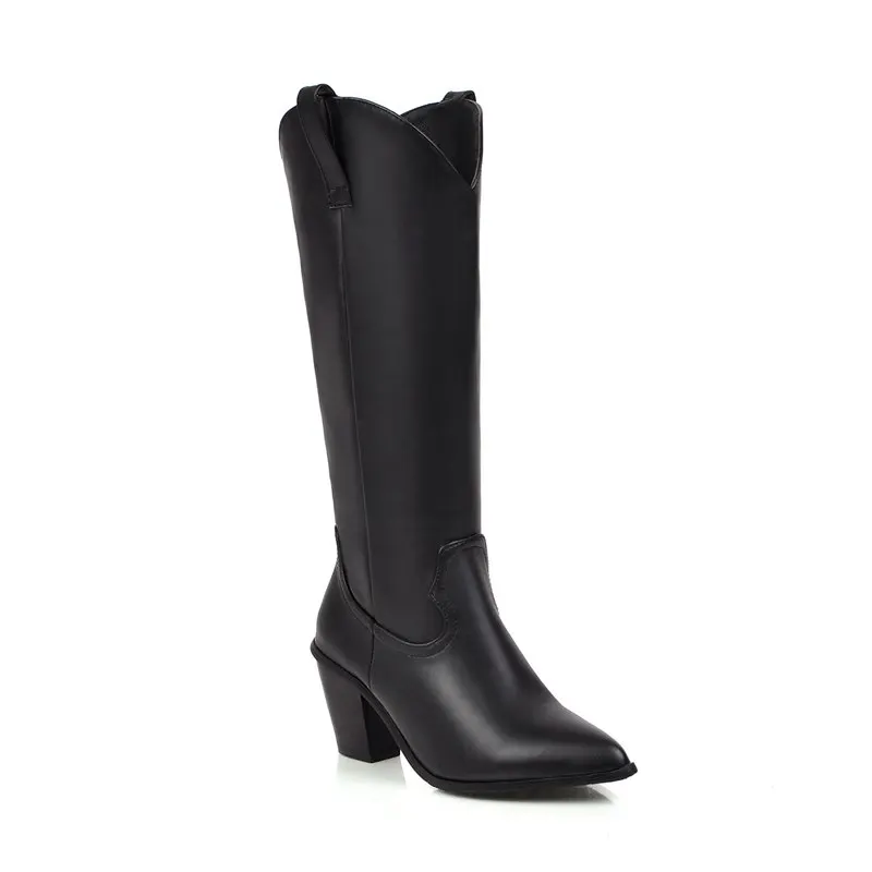 ASUMER Plus size microfiber leather women boots pointed toe western cowboy boots women mid-calf thick high heels ladies boots