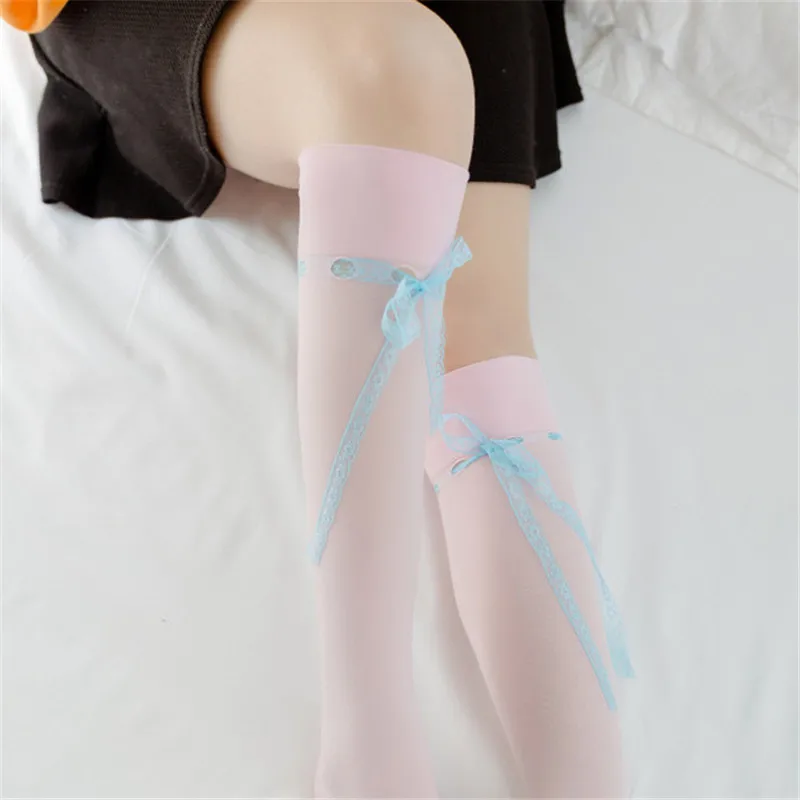 Good Quality Women Lower Knee Socks Thigh High Stockings Opaque Warm Japanese School Student Lace Bow Long Sock Hot Sale