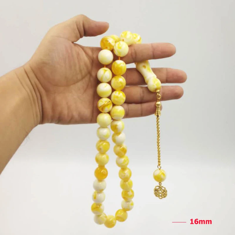 Пылезащитные четки большой человек размер Золото Tasbih 33 Смола Желтый tasbih золотые металлические кисточки ислам браслеты мусульманский специальный подарок