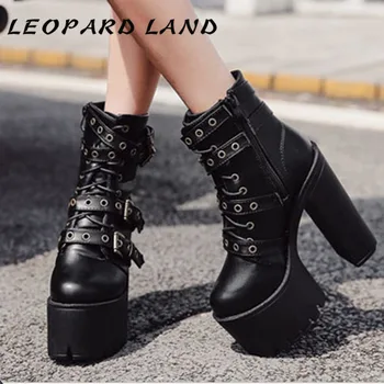 

LEOPARD LAND 2020 Winter Women Black White Platfrom Boots Round Toe Winter High Bottom Waterproof High-heeled Shoes JXQ-686-6