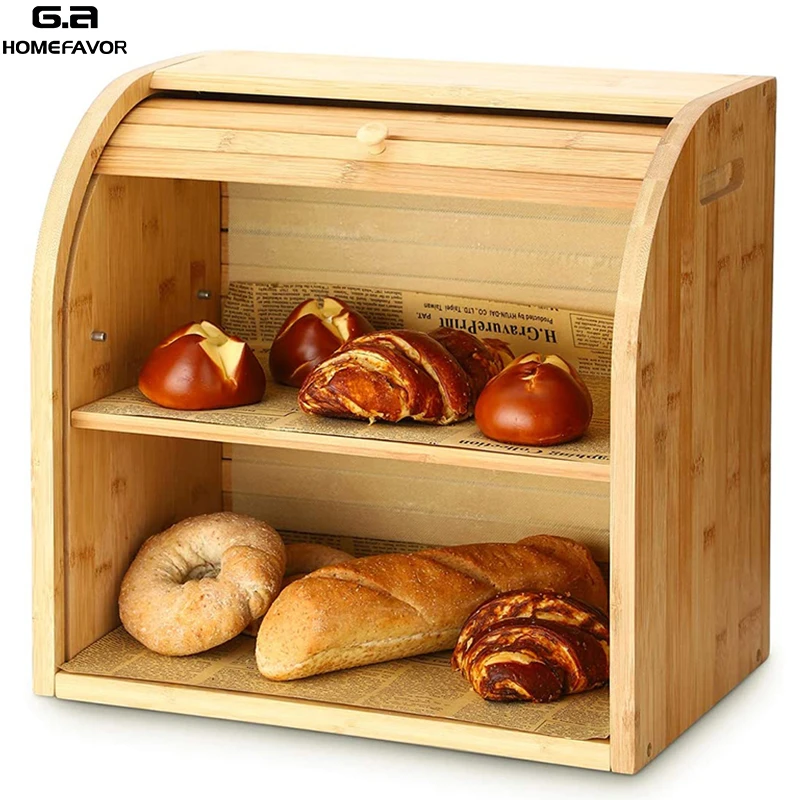 Opbergdoos Bamboe Brood Box Bakken Met Snijplank Dubbele Lagen Voedsel Containers Grote Lade Keuken Organizer Woonaccessoires|Opruimdozen & Afvalbak| -