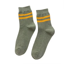 Зимние женские носки большого размера, эластичные нескользящие носки средней длины, носки с двумя полосками