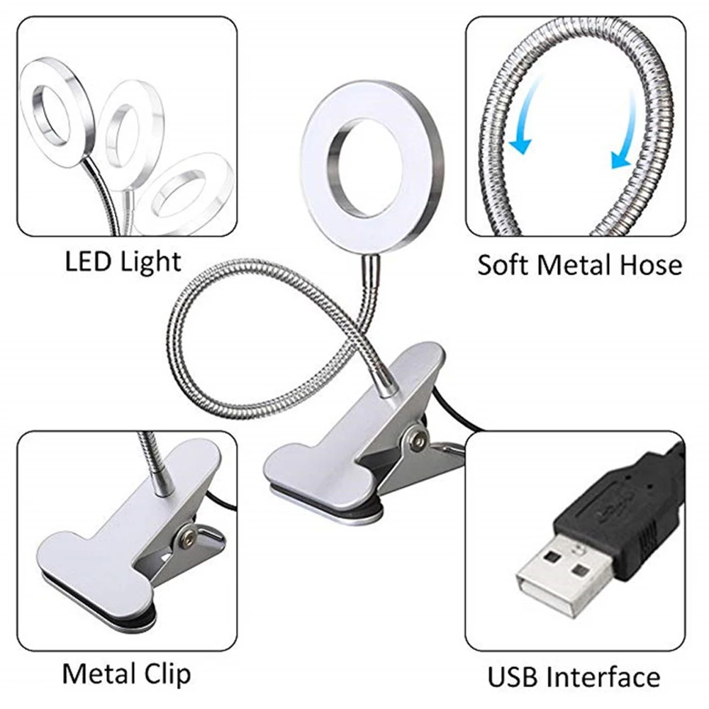 Светодиодная портативная настольная лампа на клипсе USB светильник для стола