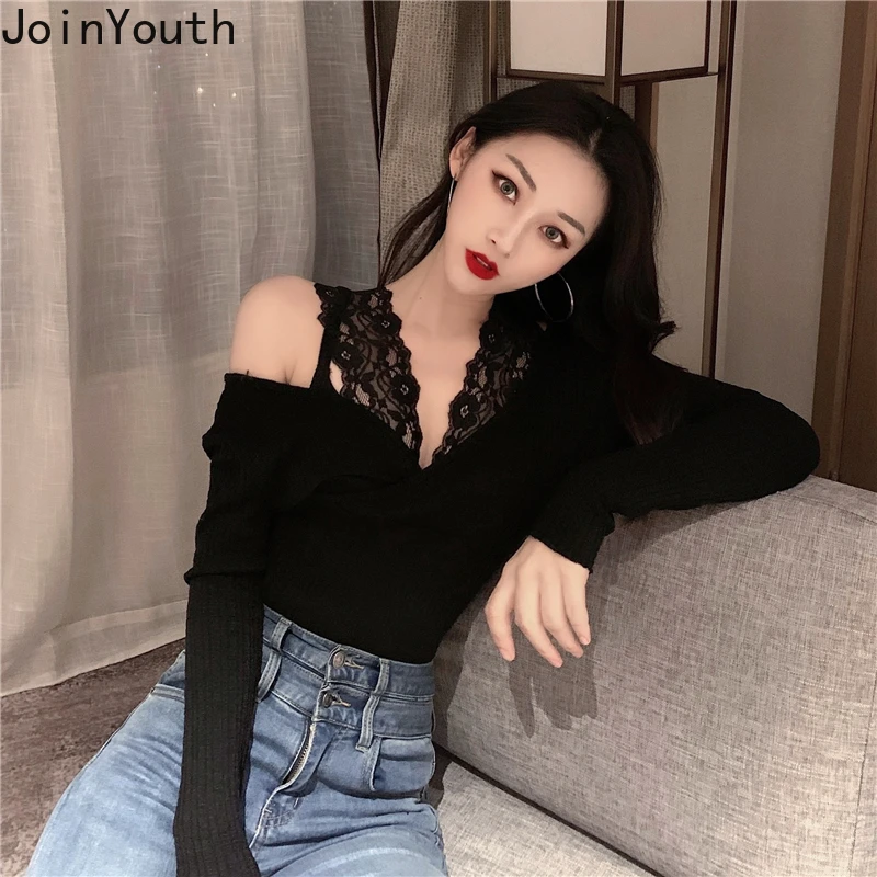 Женский свитер Joinyouth корейский пуловер с v-образным вырезом и лямкой на шее