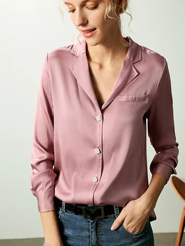 

Women Heavyweight Silk Shirt Women's Design Sense Non-Mainstream 2020 Spring and Autumn New Business Suit Collar V-neck