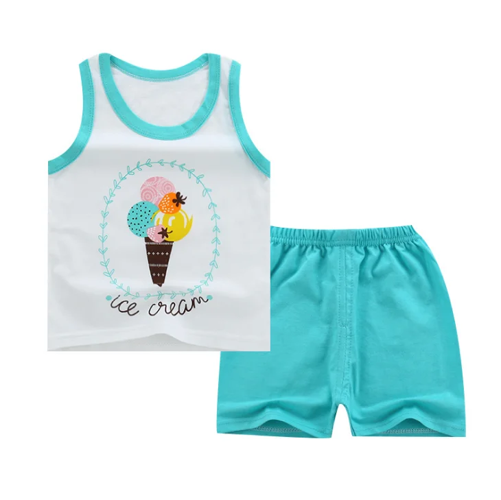 BOVURRL/ г. Модная одежда для маленьких мальчиков топы с карманами, жилет и штаны комплект одежды из 2 предметов, одежда для мальчиков и девочек - Цвет: icecream blue