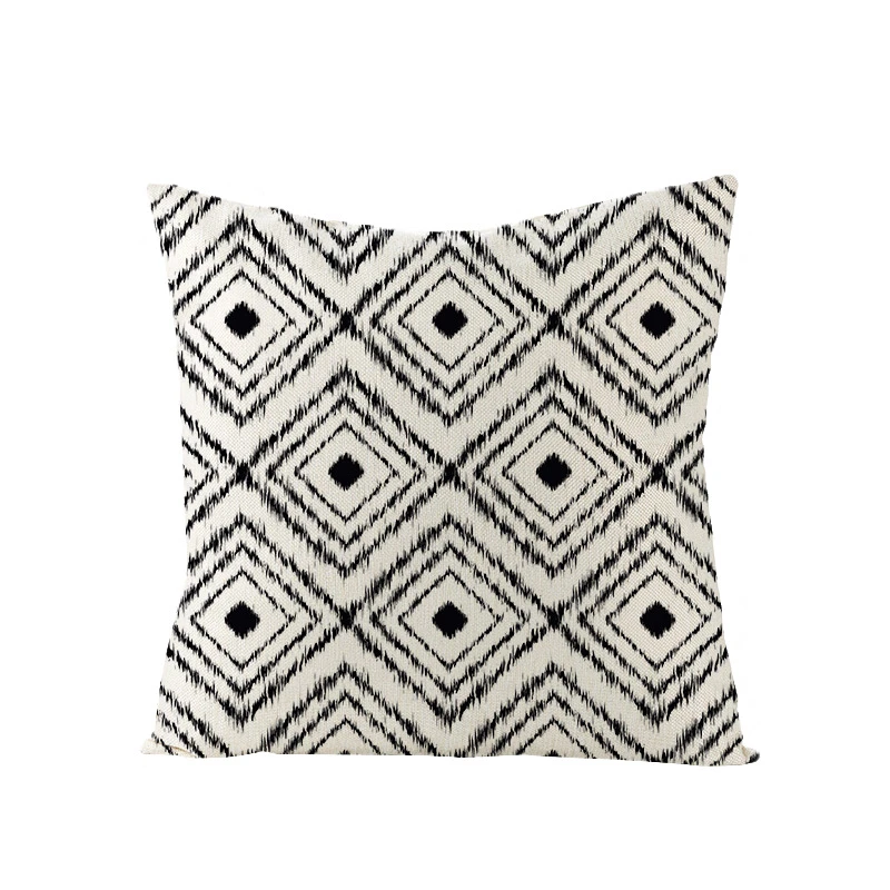 JPYH Federe per Cuscini Divano, Lino Geometrici Blu Motivi, Fodera per Cuscino Cotone Lino Decorativo Quadrato, per Divano Sedia Divano Camera da Letto Auto, 45 x 45 cm, Set di 4