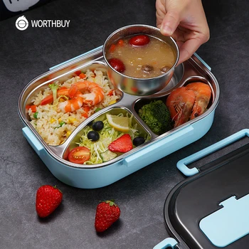 

Maiyuansu Japanese Kids Lunch Box With Tableware Bowl 304 Stainless Steel Food Container With Compartments Microwave Bento Box
