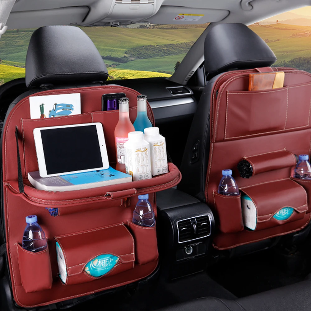 Car Seat Back Organizer Car Storage Organizer Auto Accessories Table Tray Travel Storage Bag Pu Leather Pad Bag