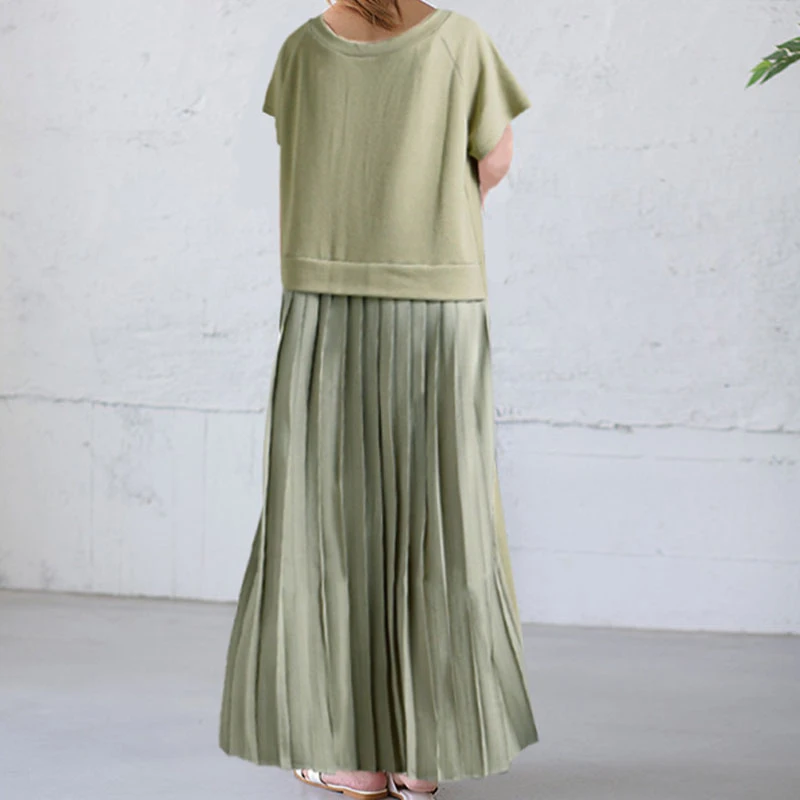 Retro Casual One Piece Women Maxi Dress Pleated Short Sleeve Summer A Line Long Robes Office Ladies Japan Simple Dresses Vestiod Dresses Aliexpress