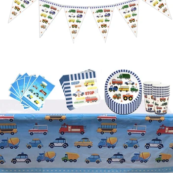 

61pcs Truck Various Car Decor Cup Plate Napkin Tablecover Gift Bag Boy's Favor Birthday Back to School Party Supplies
