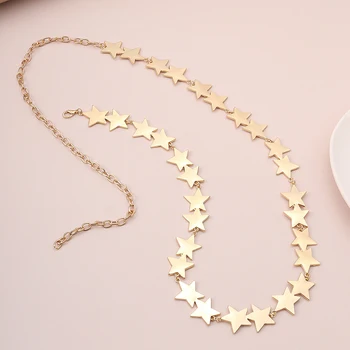 

Fashion Star Long Belly Waist Chain Belt For Women Fashion Female Personality Metal Gold Circle Chain Belt For Dres