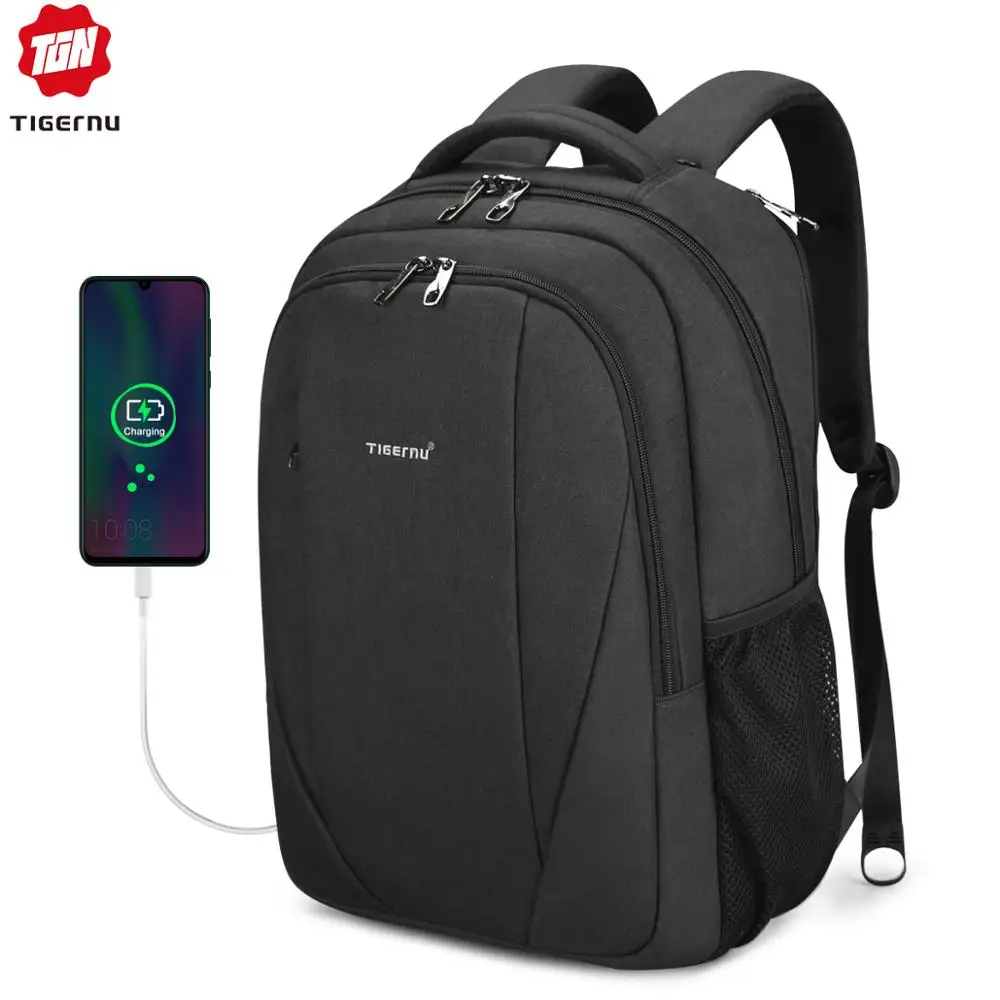 Скидка Tigernu бренд мужской рюкзак 15,6 дюймовый ноутбук рюкзак мужчины usb slim рюкзаки для девочек брызгозащитный рюкзак школьный колледж