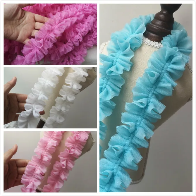 

NEW Chiffon Mesh Center Pleated Ruffled Lace DIY Girl Child Puff Skirt Hem Trimming Pet Doll Clothes Baby Cradle Sewing Material