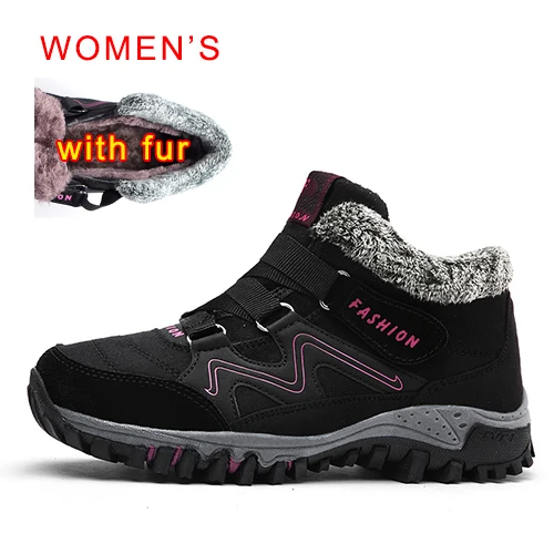 Очень теплые женские зимние ботинки унисекс; качественные женские зимние ботинки для мужчин; теплая водонепроницаемая зимняя обувь; женские ботильоны на меху - Цвет: Black rose fur
