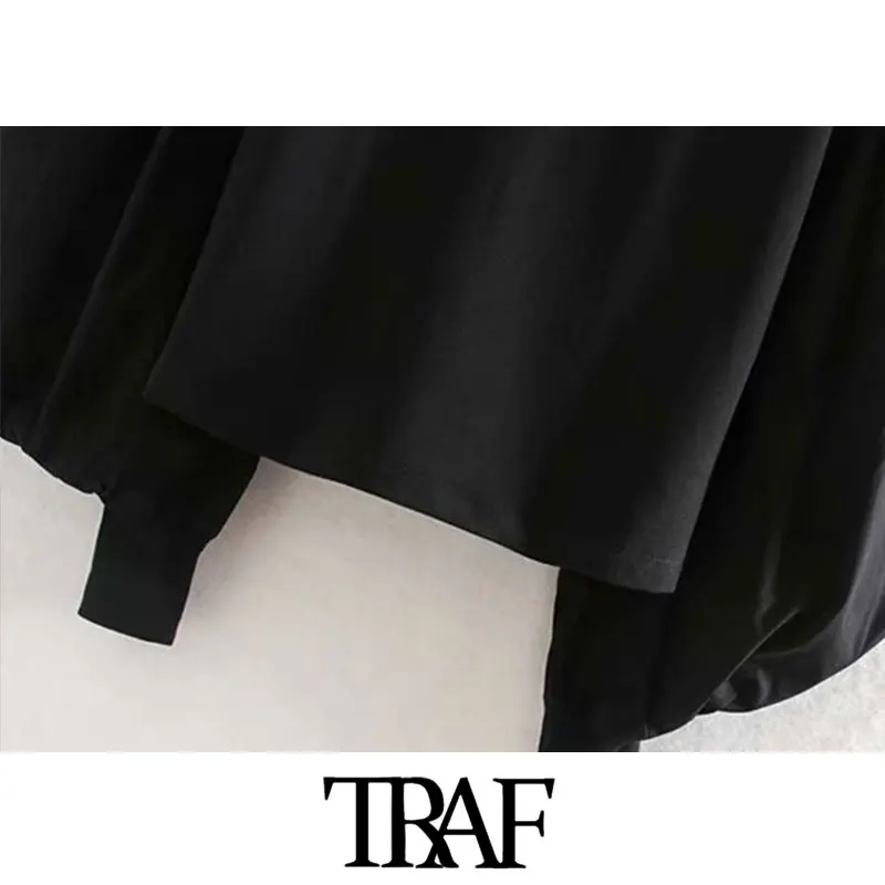 TRAF Женские винтажные стильные Лоскутные Свободные Кофты модные с круглым вырезом с пышными рукавами женские пуловеры шикарные топы