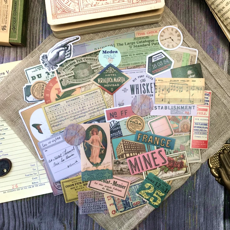 53PCSvintage sulfuric acid paper stickers English bill map DY scrapbooking album project making happy planner decoration sticker | Дом и сад