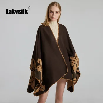 

2020 New Fashion Capes Female Vintage Floral Jacquard Double-sided Imitation Cashmere Ponchos Winter Warm Thicken Big Pashmina