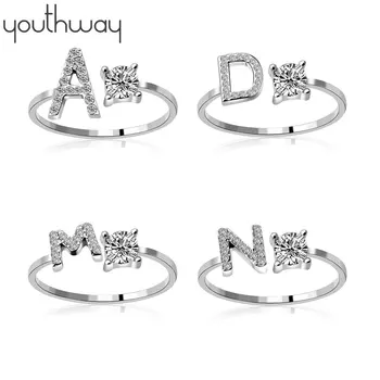 

INS HOT 26 Initial Zircon ring Adjustable Personalized alphabet Letter clear rhinestone Fine Finger Ring Jewelry Gift