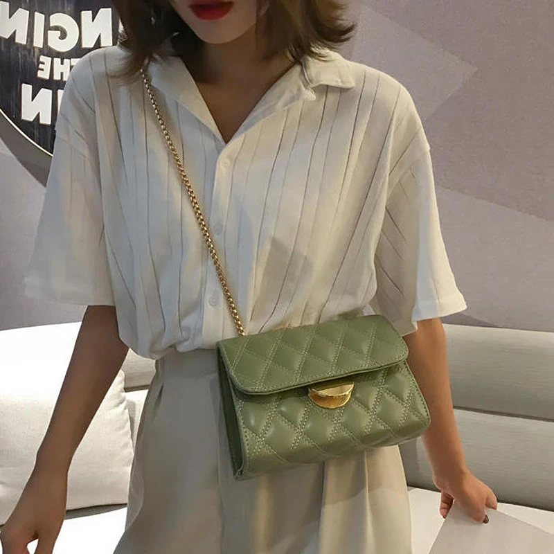 Hot Sale Women Shoulder Bag PU Leather Diamond Lattice Crossbody Lock Chain Flap for Travel Fashion Female Messenger | Багаж и сумки
