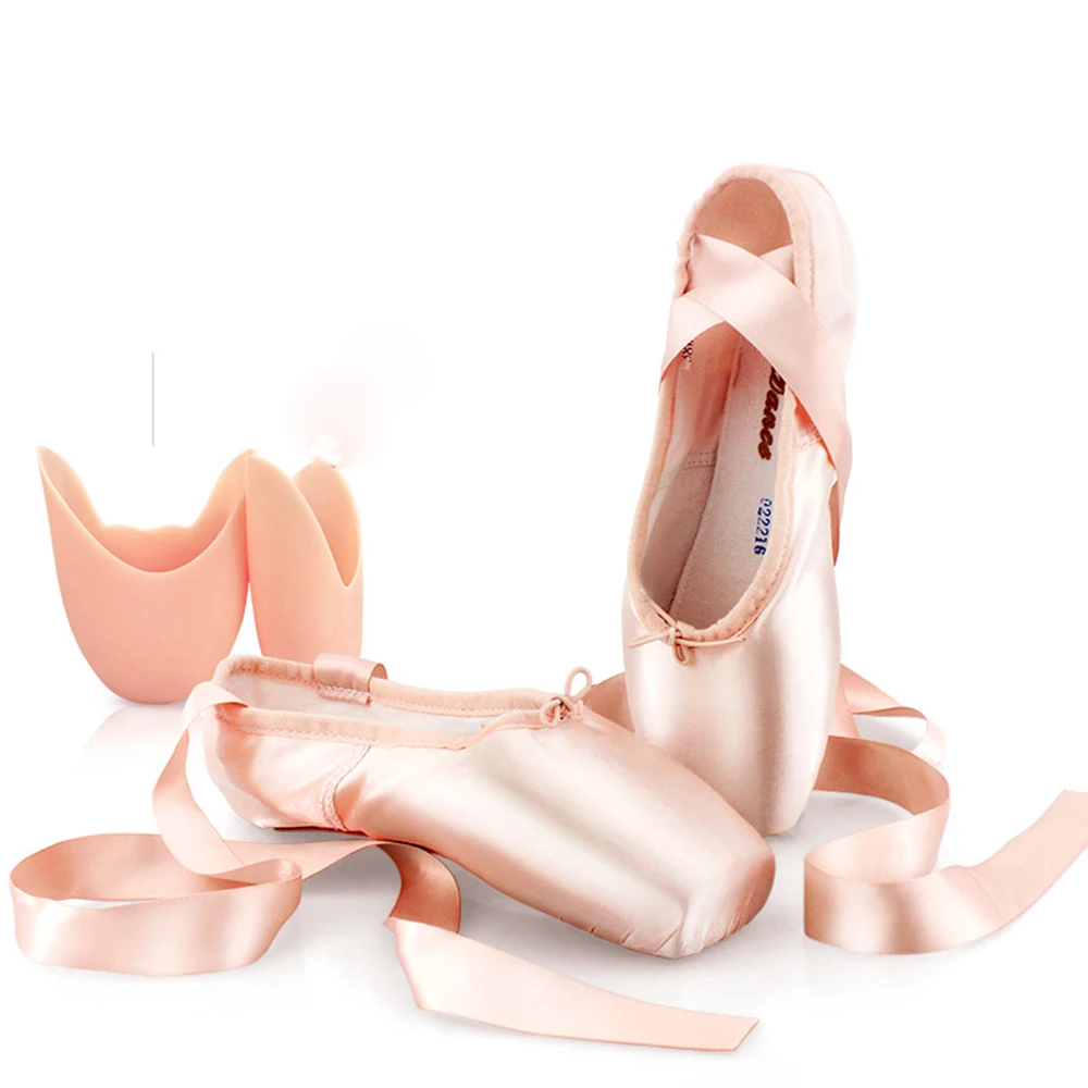 

Pointed Shoes Bandage Ballet Dance Shoes Girl Professional Canvas/Satin Dance Shoes with Silicone Toe Pads Women Shoes Flats