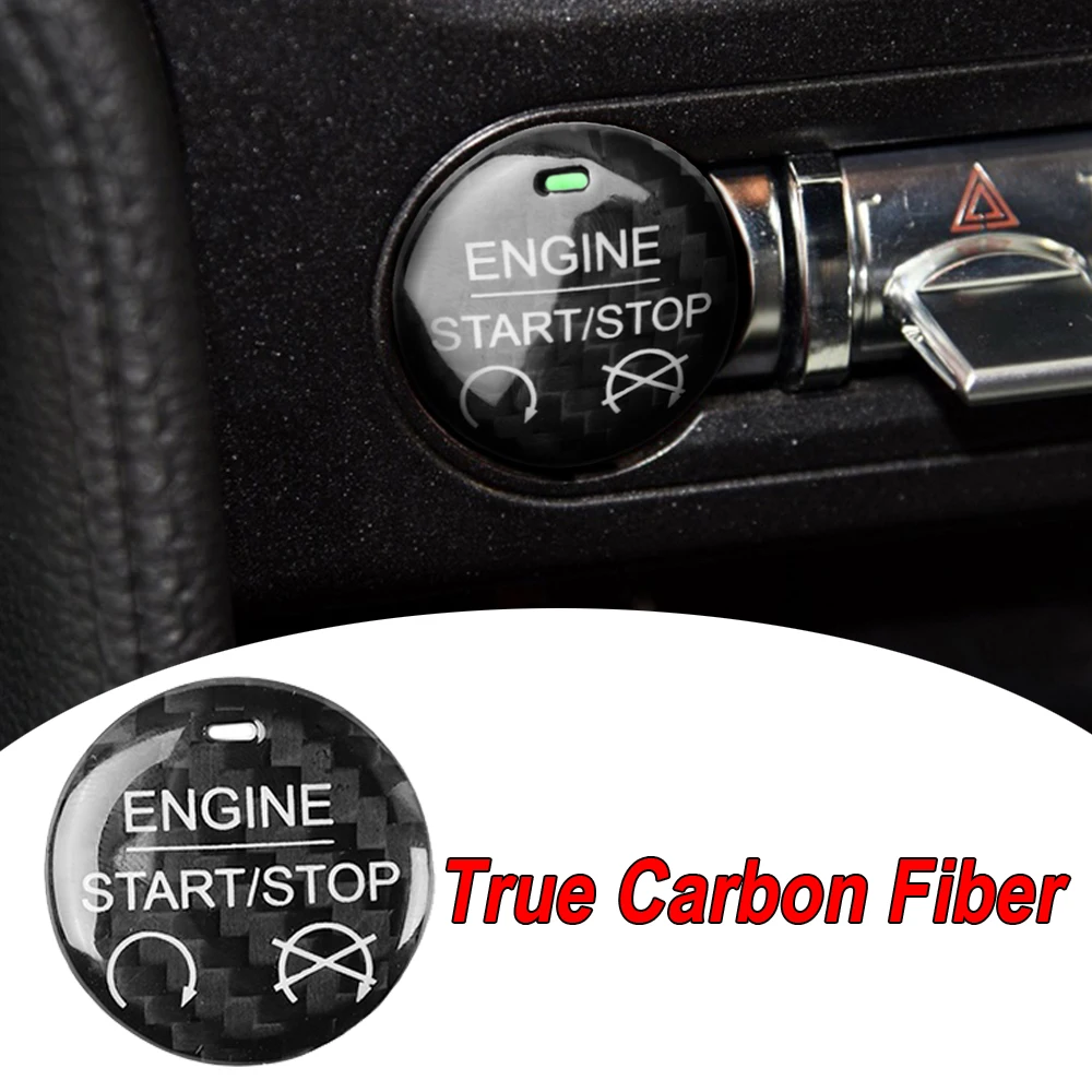 

1 pc Car Engine Start Stop Button cover Trim black Carbon Fiber high quality auto Engine Button Cover for Ford Mustang 2015-2019