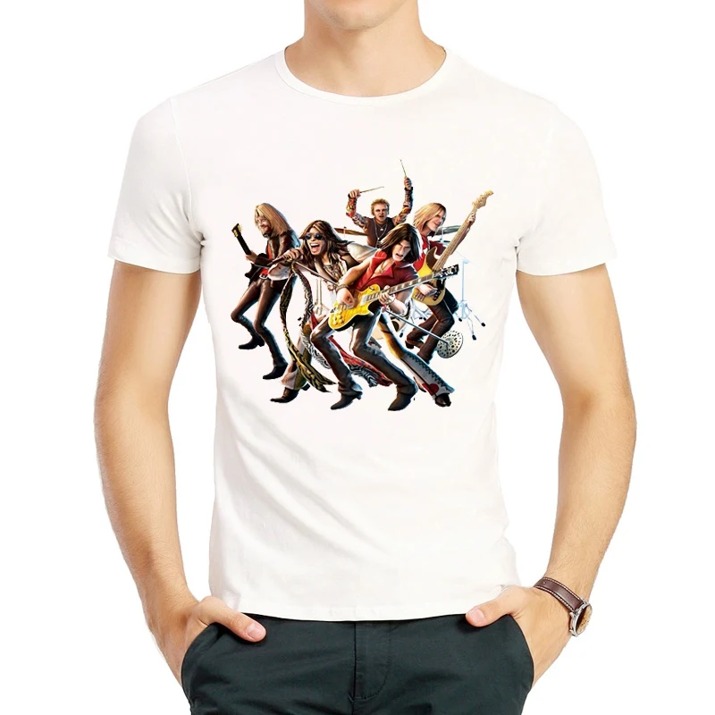 Aerosmith T-Shirt White Color Mens Clothes Short Sleeve Logo T Shirt Tops Tees tshirt Fashion Band | Мужская одежда