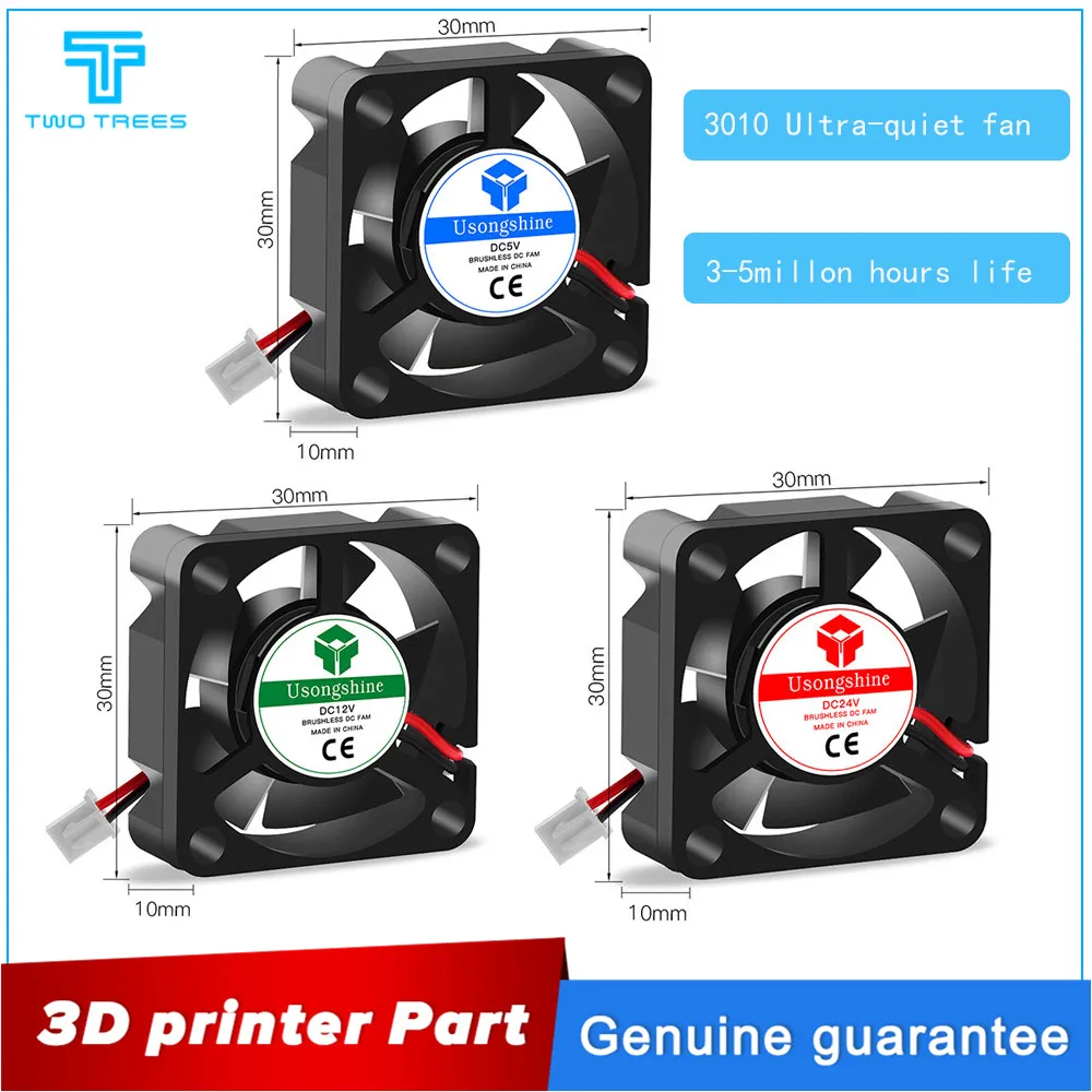 

3010 Cooling Fan 12V 24V 2 Pin with Dupont Wire Brushless 30*30*10 Cool Fans Part Quiet DC 40m Cooler Radiato 3D Printers Parts