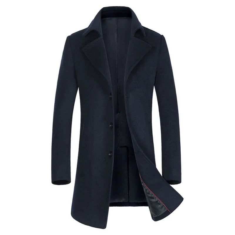 New Men's Long Section Trench Coat Fashion Business Casual Male Turn Down Collar Wool Coat Mens Overcoat Grey Dark Navy New Men's Long Section Trench Coat Fashion Business Casual Male Turn Down Collar Wool Coat Mens Overcoat Grey Dark Navy